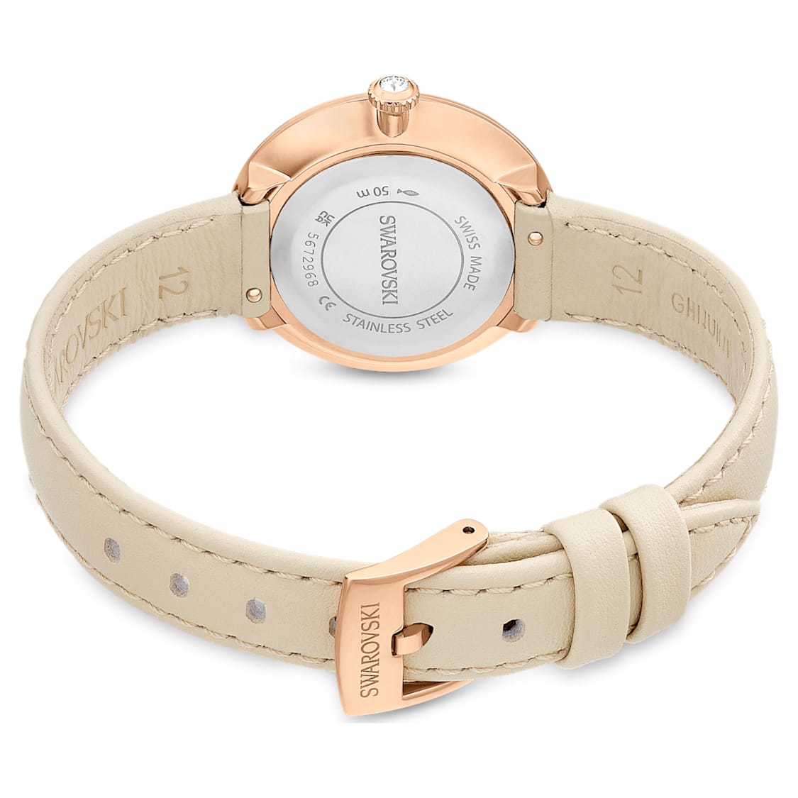 Matrix tennis 7-link watch, Swiss Made, Leather strap, Grey, Rose gold-tone finish by SWAROVSKI