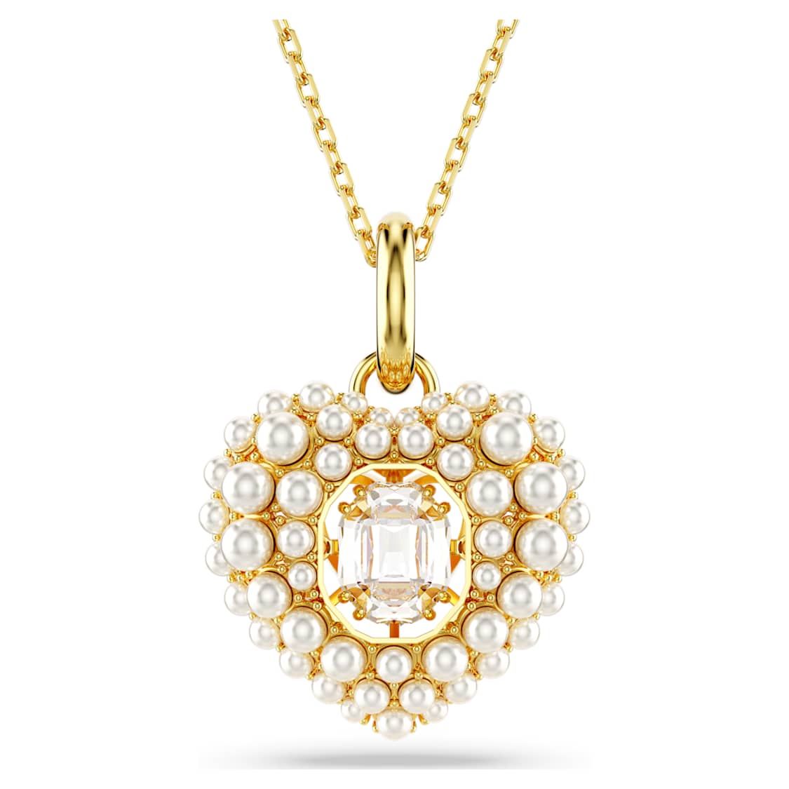 Hyperbola pendant, Crystal pearl, Heart, White, Gold-tone plated by SWAROVSKI