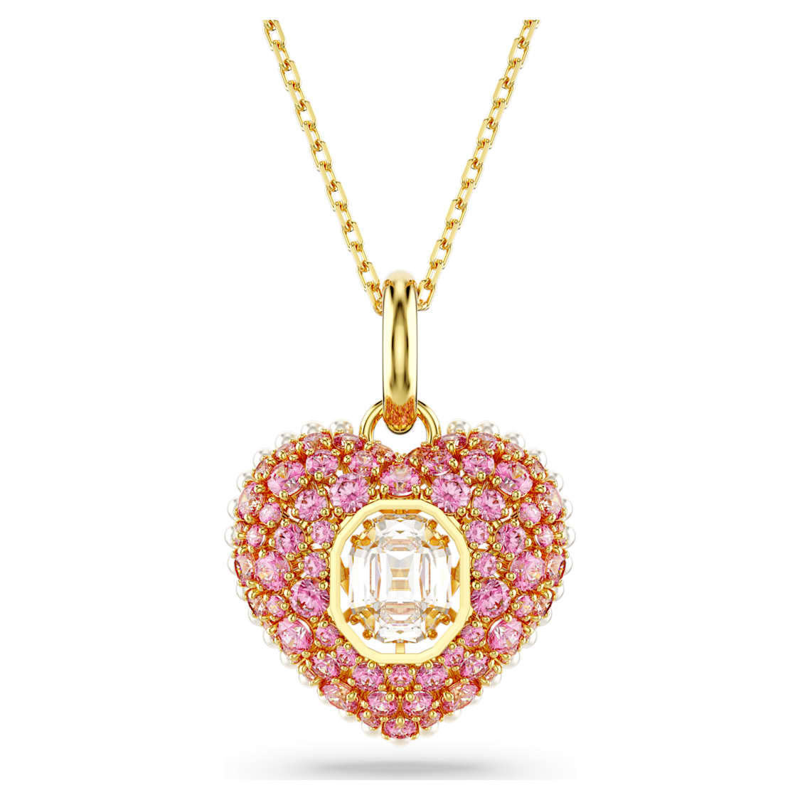 Idyllia pendant, Octagon cut, Crystal pearl, Heart, Pink, Gold-tone plated by SWAROVSKI