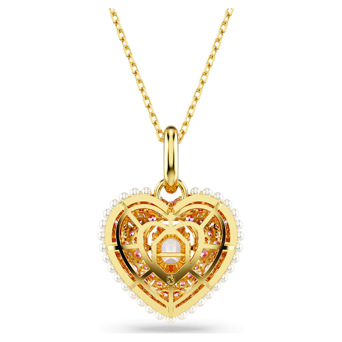 Idyllia pendant, Octagon cut, Crystal pearl, Heart, Pink, Gold-tone plated by SWAROVSKI