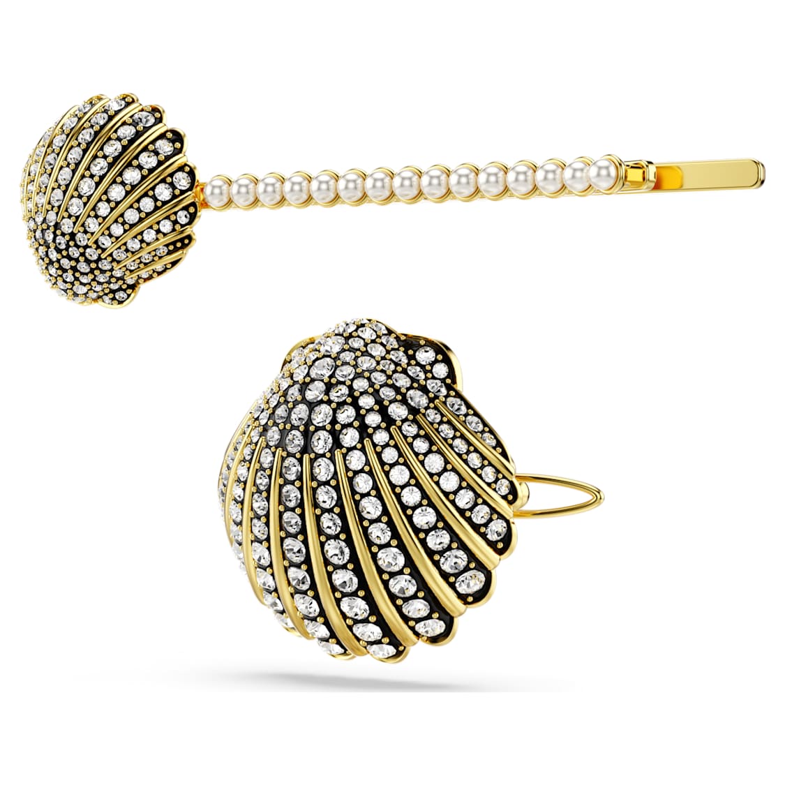 Idyllia hair pin, Set (2), Shell, White, Mixed metal finish by SWAROVSKI