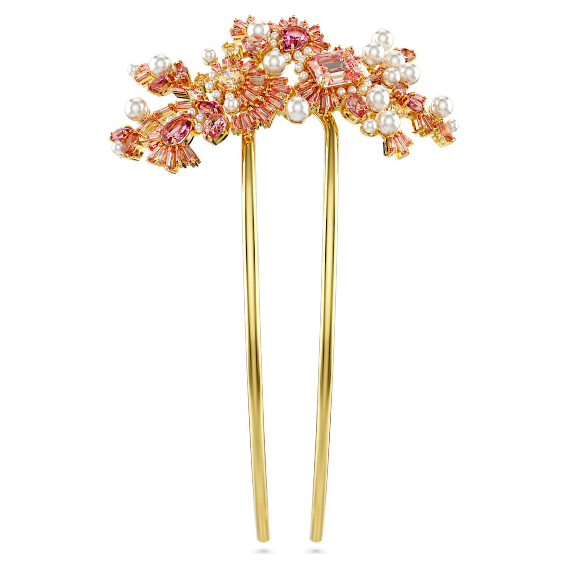 Gema hair clip, Crystal pearl, Mixed cuts, Flower, Pink, Gold-tone plated by SWAROVSKI