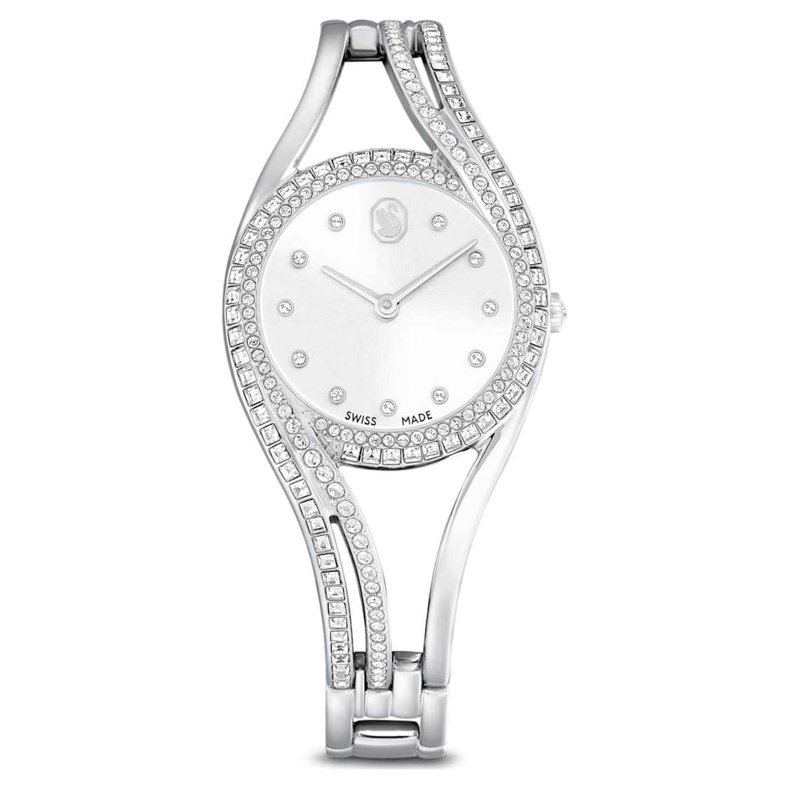 Hyperbola bangle watch, Swiss Made, Silver tone, Stainless steel by SWAROVSKI
