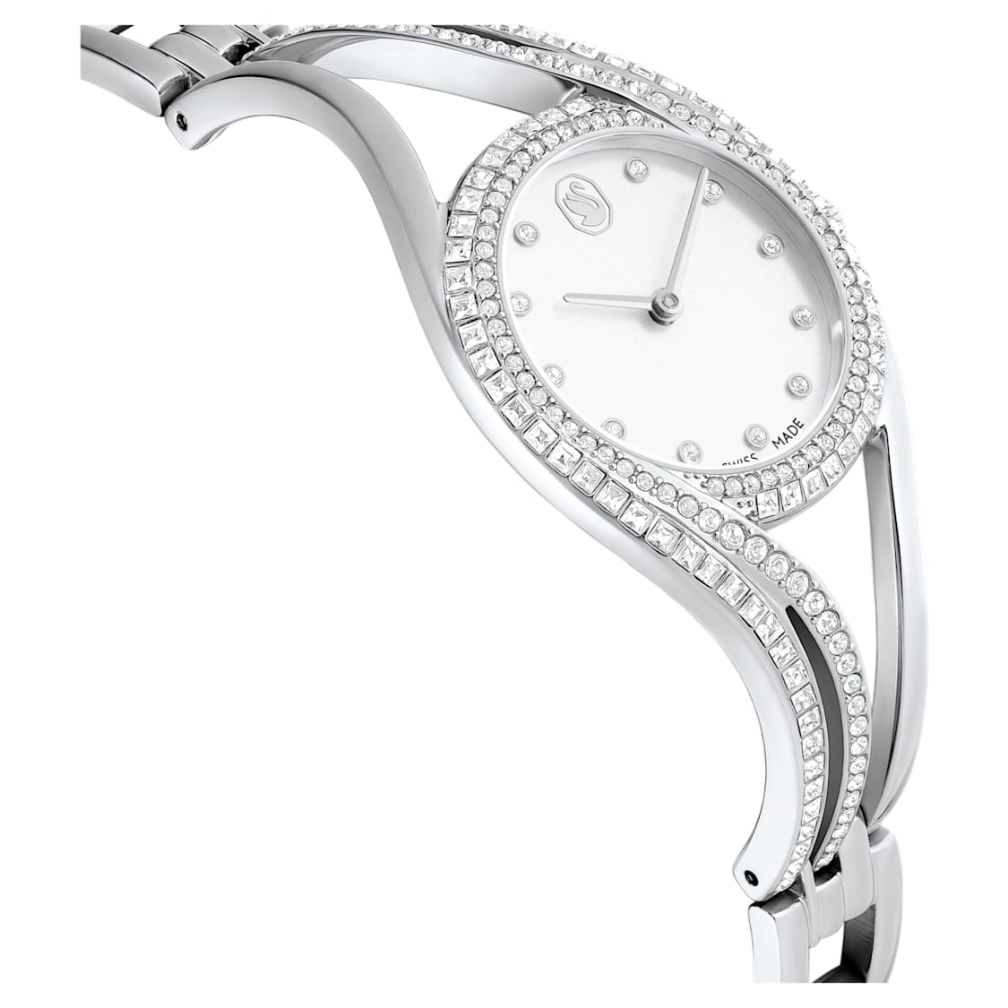 Hyperbola bangle watch, Swiss Made, Metal bracelet, Silver tone, Stainless steel by SWAROVSKI
