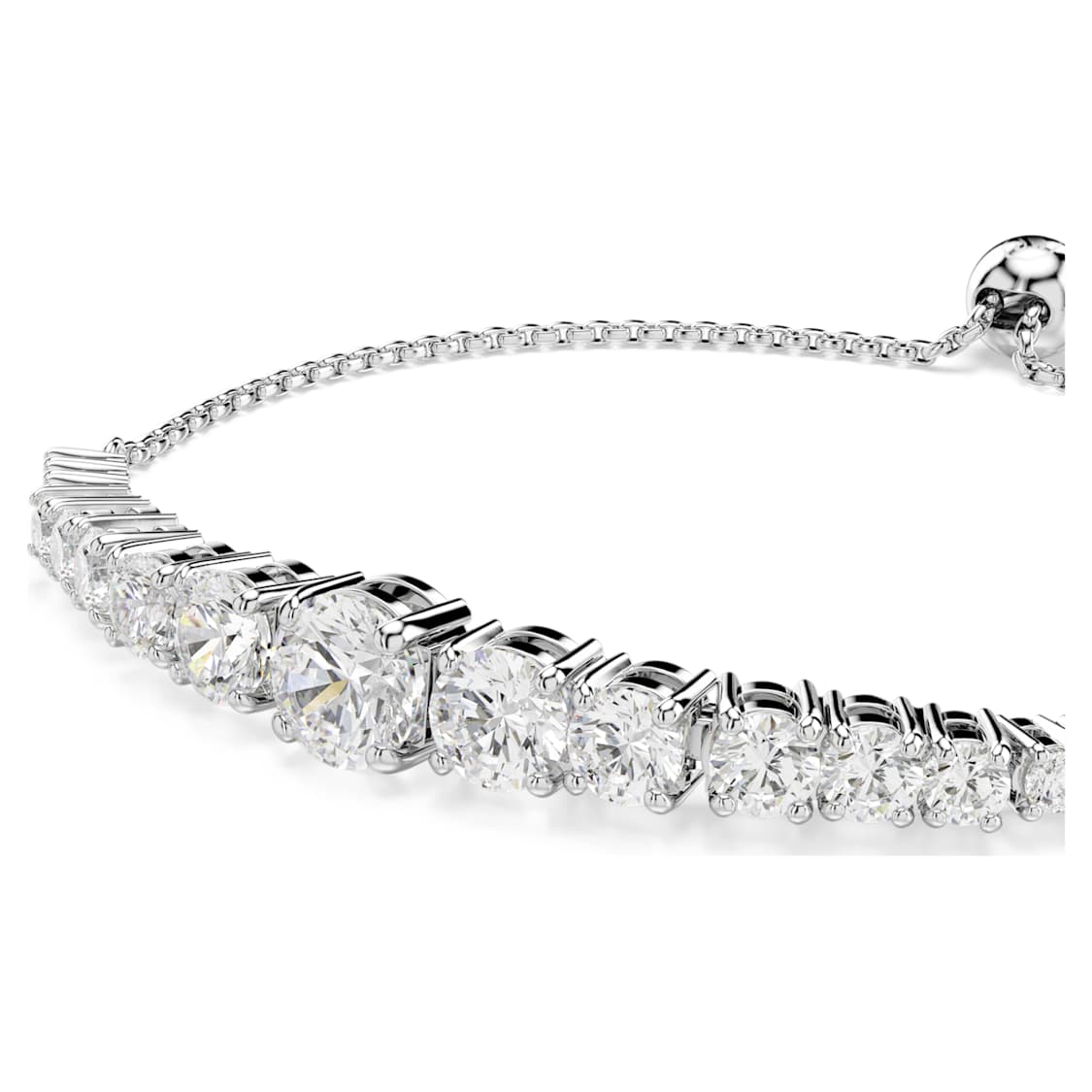 Matrix Tennis bracelet, Gradient of round cuts, White, Rhodium plated by SWAROVSKI