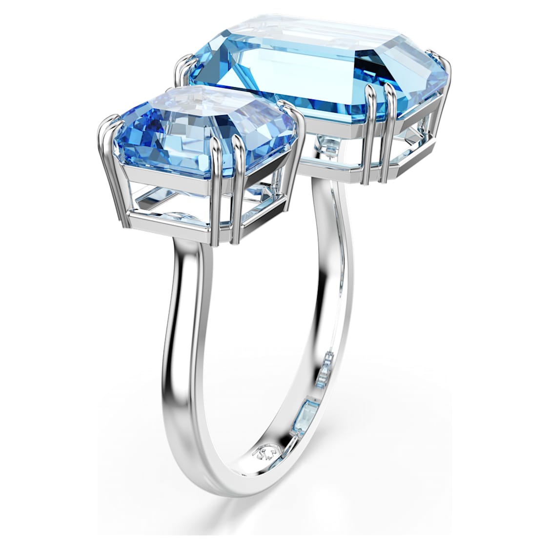 Millenia open ring, Octagon cut, Blue, Rhodium plated - Swarovski, 5694141
