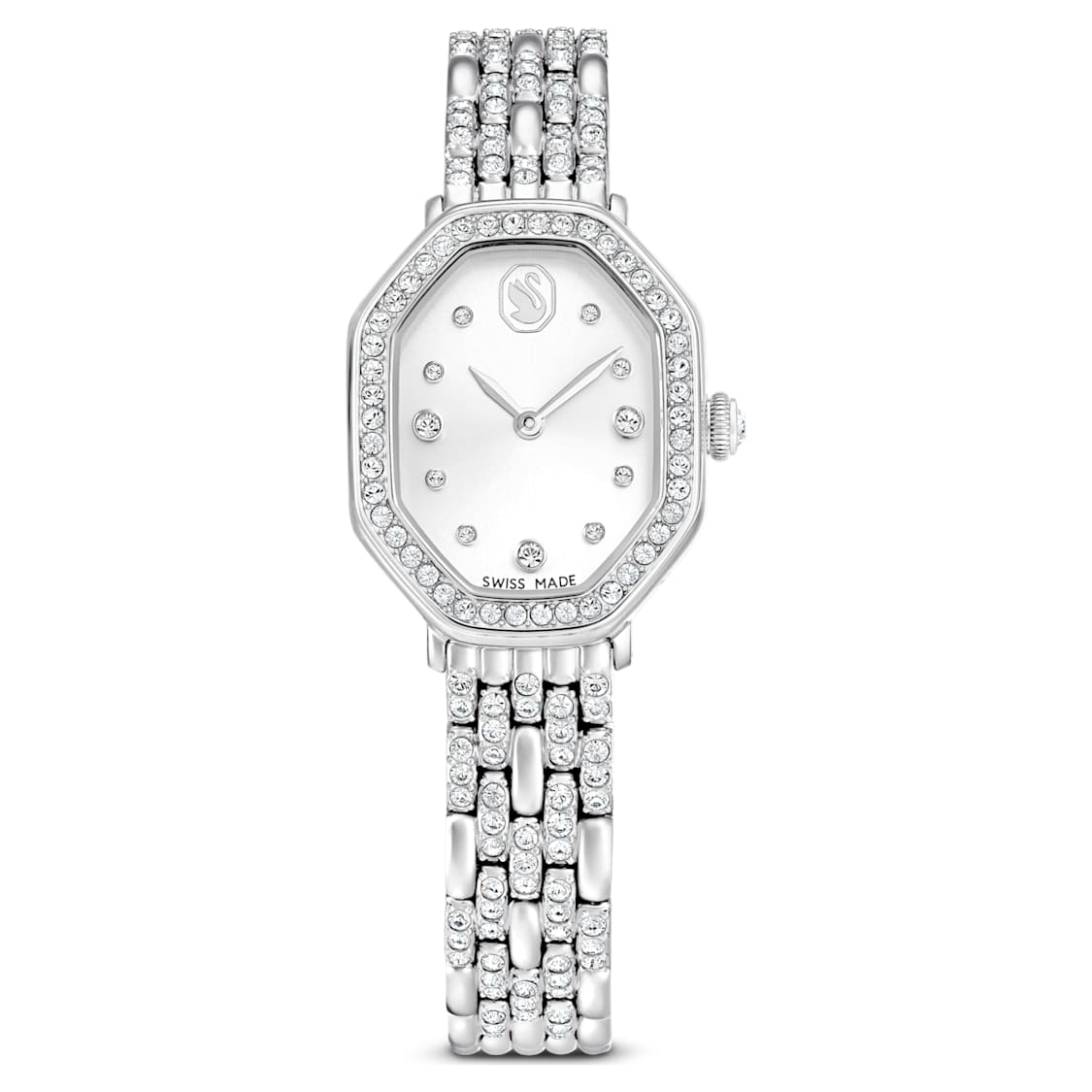 Dextera octagon watch, Swiss Made, Metal bracelet, Silver tone, Stainless steel by SWAROVSKI