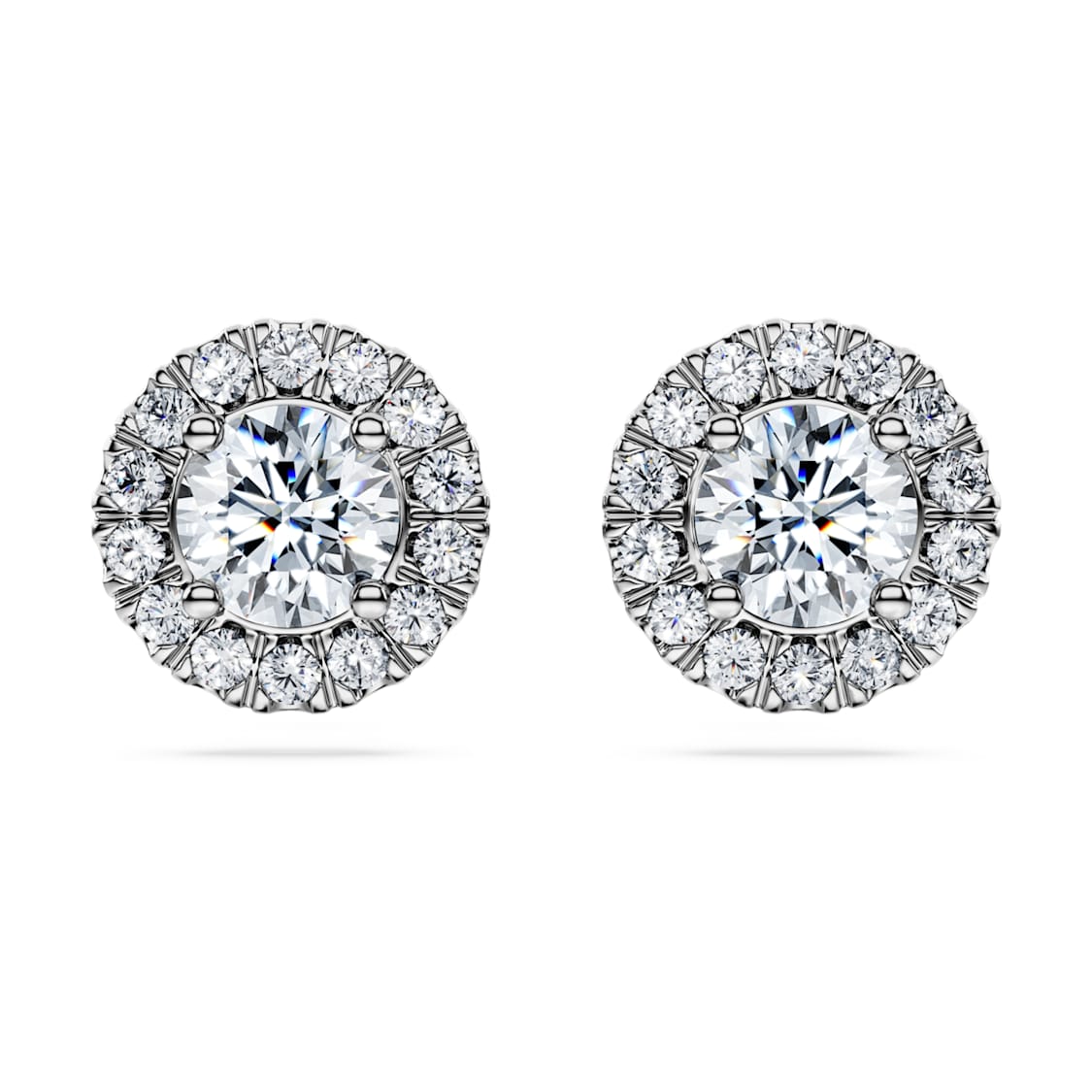 Eternity halo stud earrings, Lab-grown diamonds 2 ct tw, Round shape, 14K white gold by SWAROVSKI