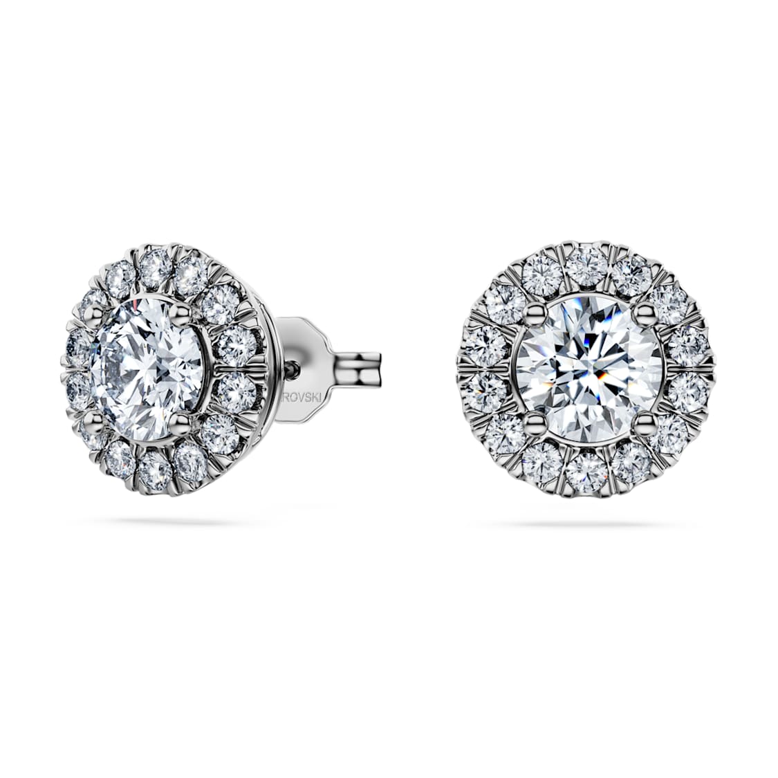 Eternity halo stud earrings, Lab-grown diamonds 2 ct tw, Round shape, 14K white gold by SWAROVSKI