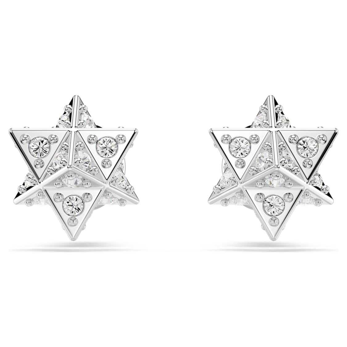 Dextera stud earrings, Round cut, Star, White, Rhodium plated by SWAROVSKI