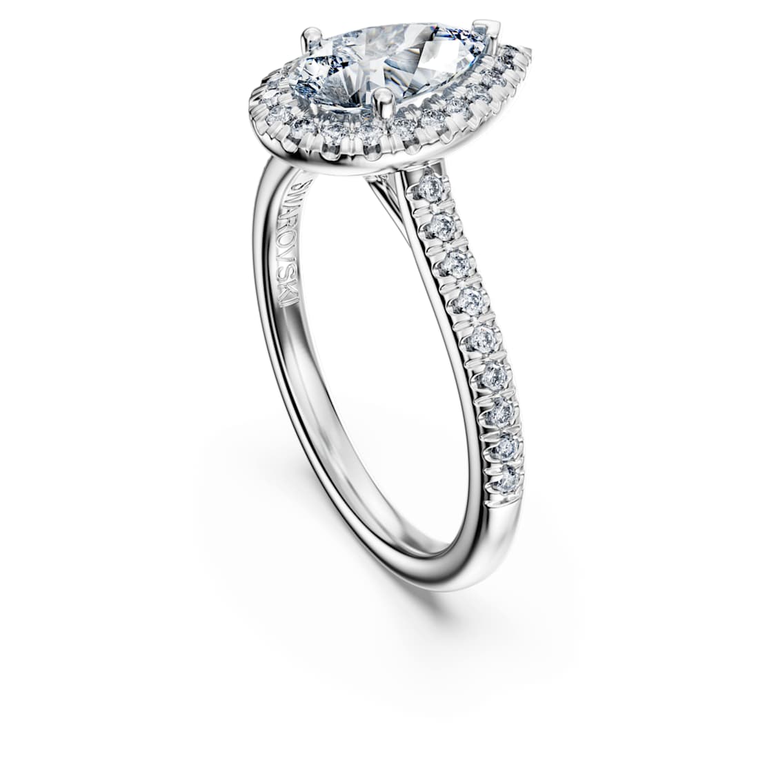 Eternity halo solitaire ring, Lab-grown diamonds 1.3 ct tw, Pear shape, 14K white gold by SWAROVSKI