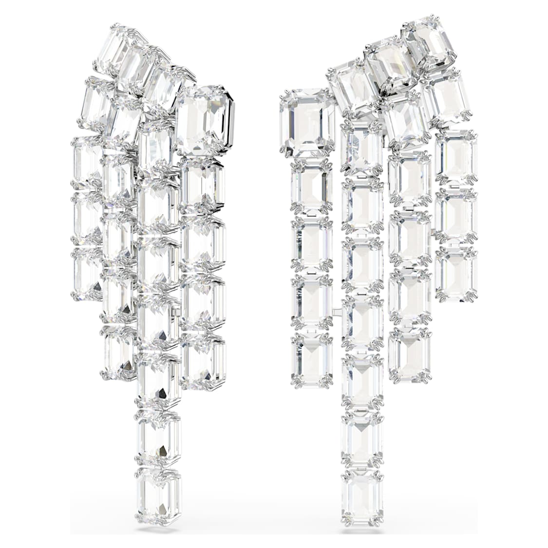 Millenia clip earrings, Octagon cut, Chandelier, White, Rhodium plated by SWAROVSKI