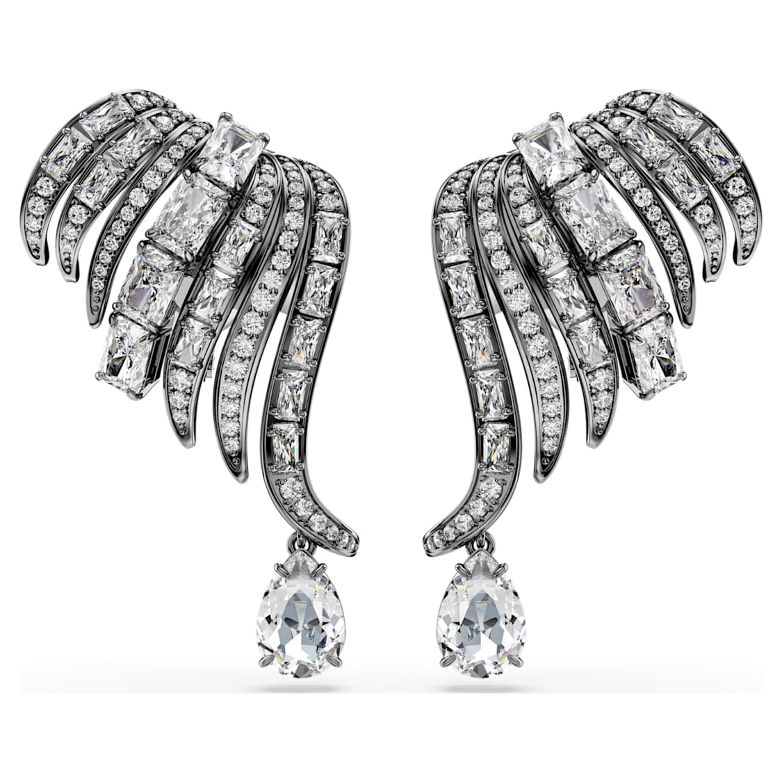 The Vienna Collection ear cuffs, Feather, White, Ruthenium plated by SWAROVSKI