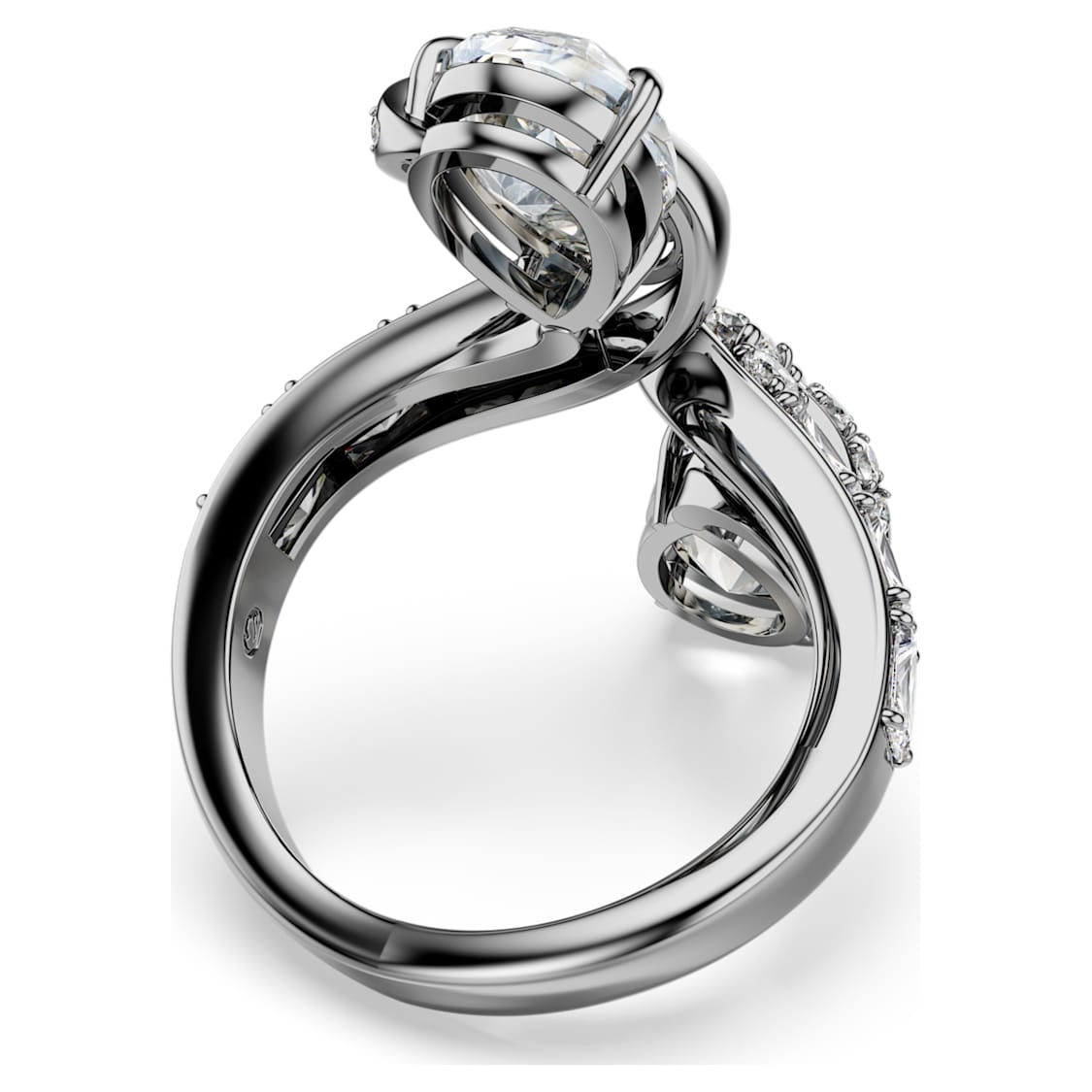 The Vienna Collection open ring, Feather, White, Ruthenium plated by SWAROVSKI