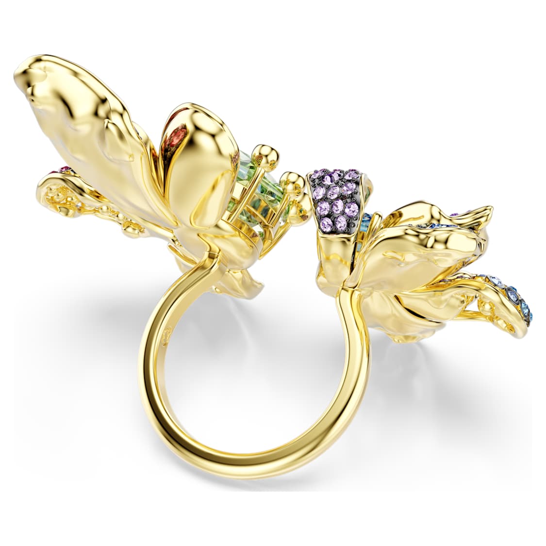 Idyllia ring, Mixed cuts, Pavé, Flower, Multicoloured, Gold-tone plated by SWAROVSKI