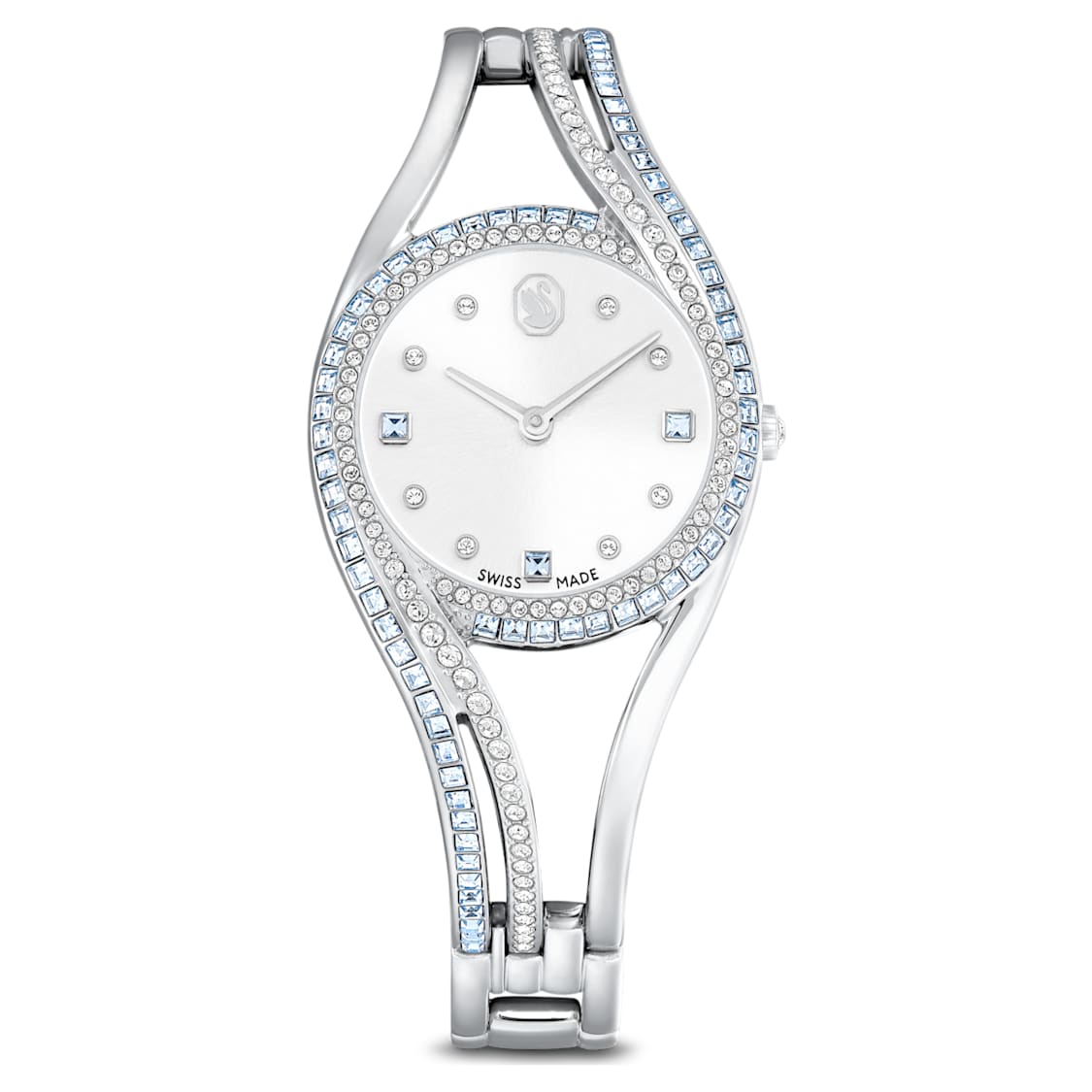 Hyperbola bangle watch, Swiss Made, Metal bracelet, Blue, Stainless steel by SWAROVSKI