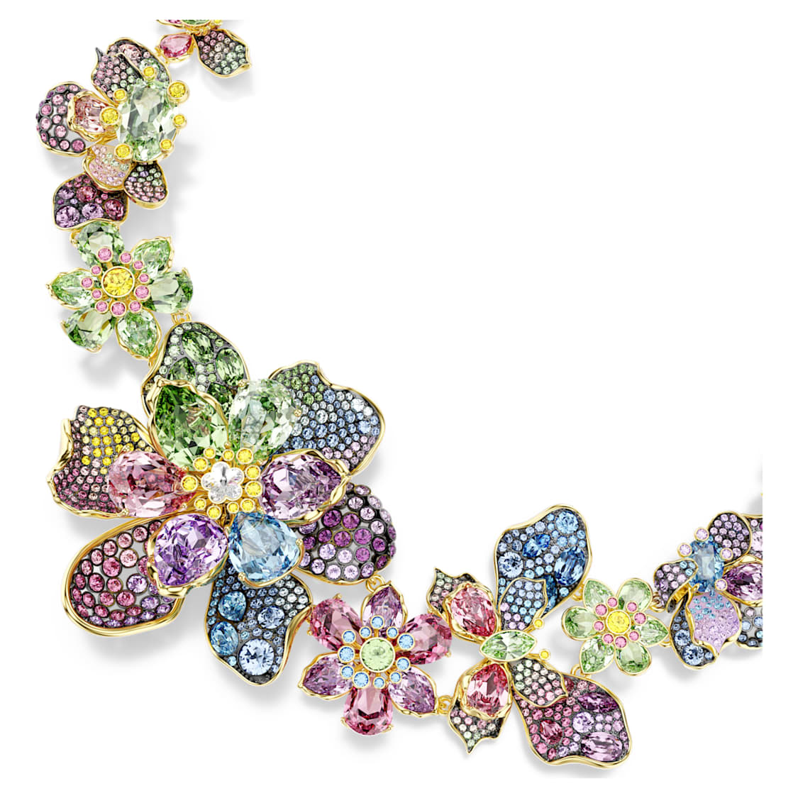 Idyllia necklace, Mixed cuts, Pavé, Flower, Multicoloured, Gold-tone plated by SWAROVSKI