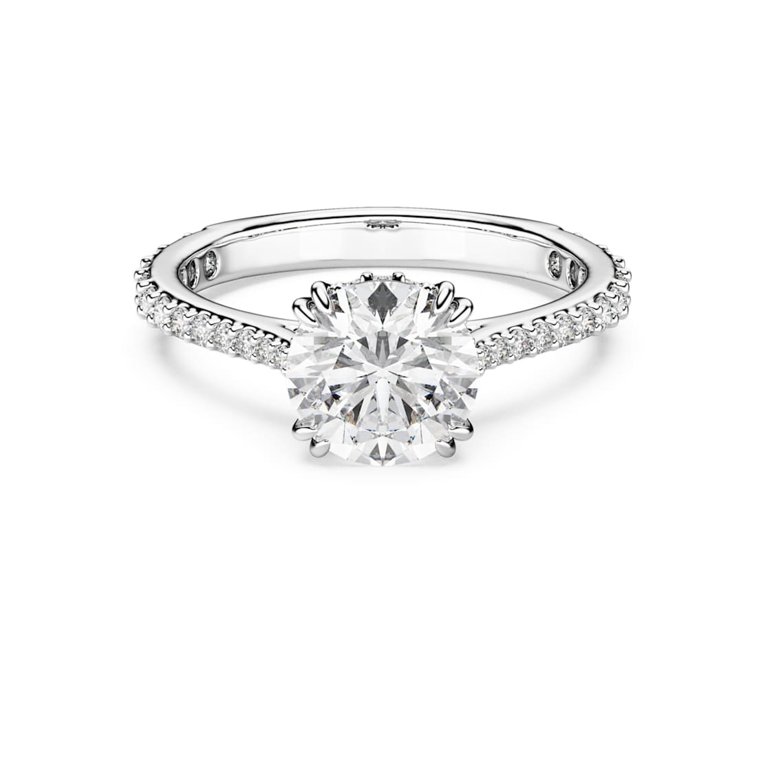 Stilla cocktail ring, Round cut, Pavé, White, Silver-tone finish by SWAROVSKI