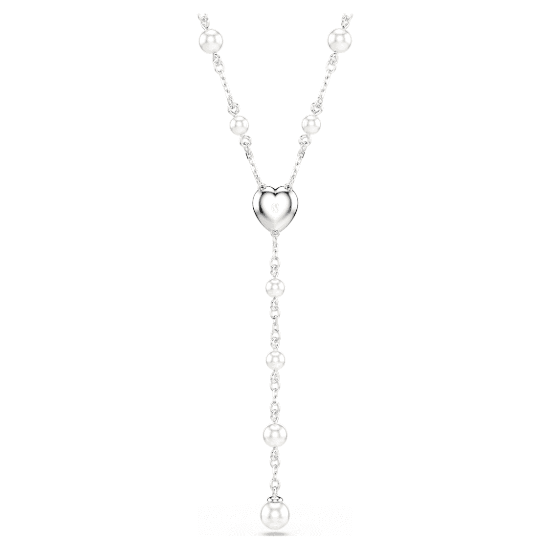 Ariana Grande x Swarovski Y necklace, Mixed cuts, Crystal pearl, Heart, White, Rhodium plated by SWAROVSKI