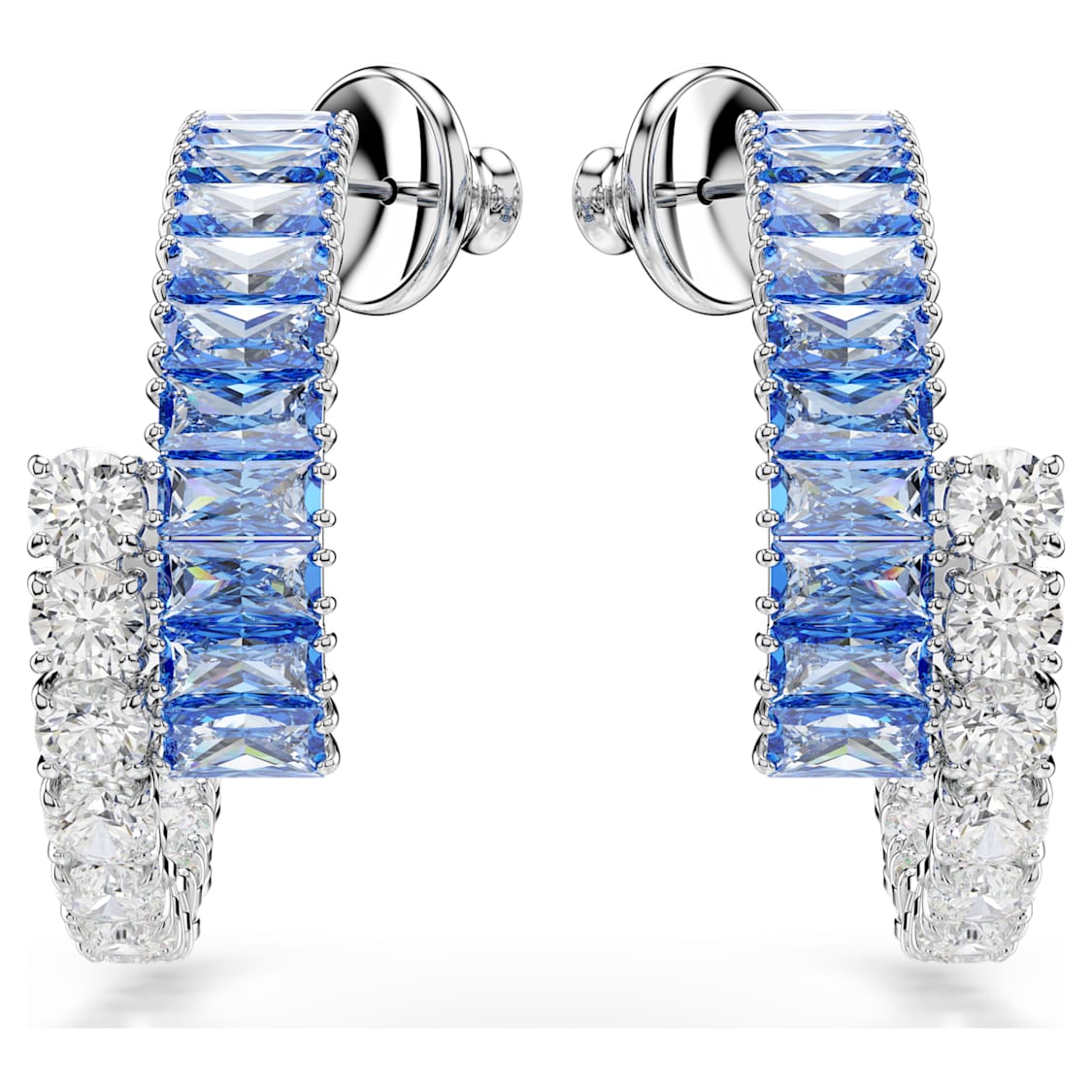 Matrix hoop earrings, Mixed cuts, Blue, Rhodium plated by SWAROVSKI
