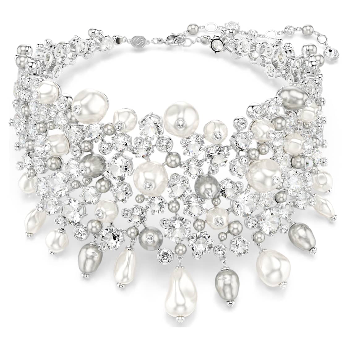 Constella choker, Crystal pearl, Round cut, White, Rhodium plated by SWAROVSKI