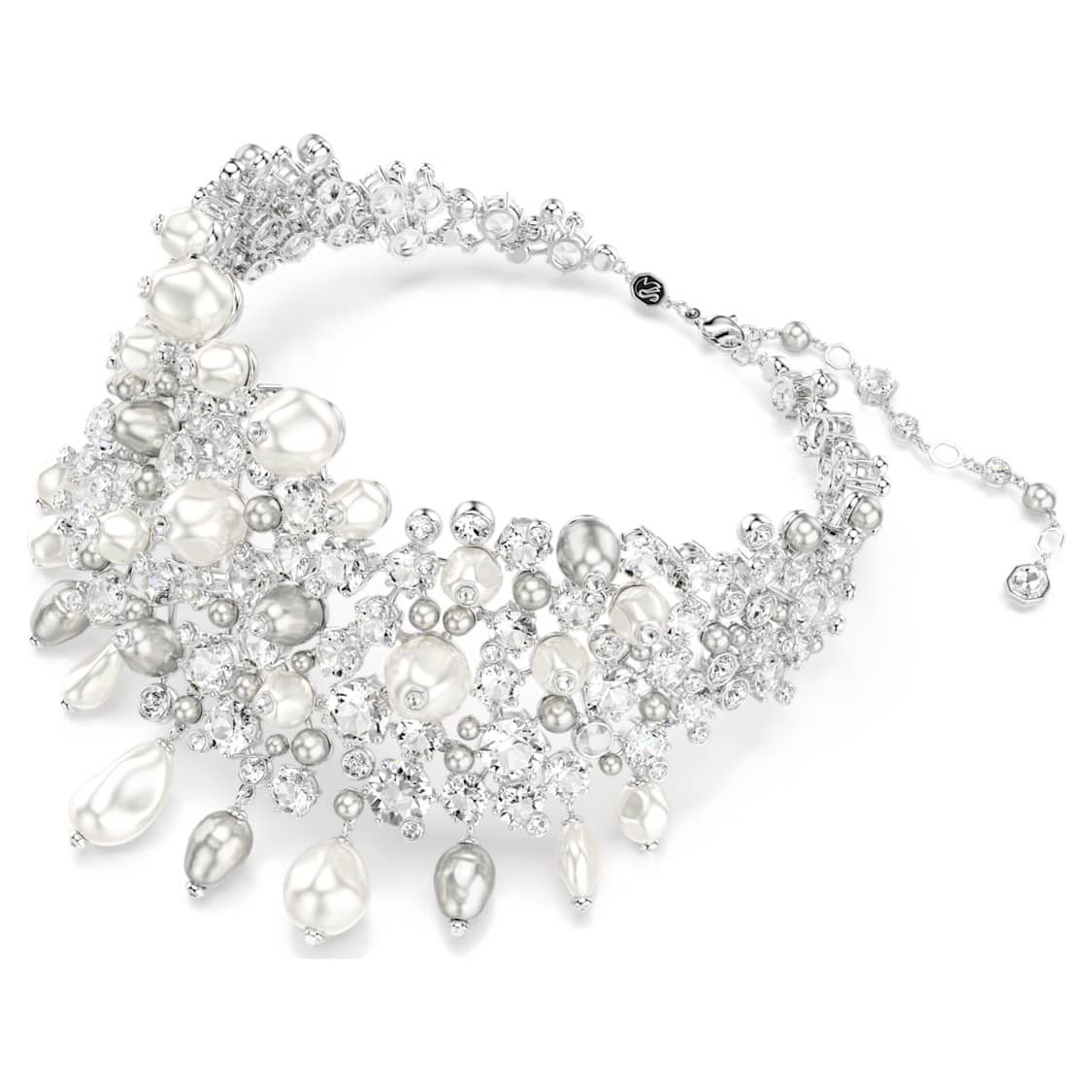 Constella choker, Crystal pearl, Round cut, White, Rhodium plated by SWAROVSKI