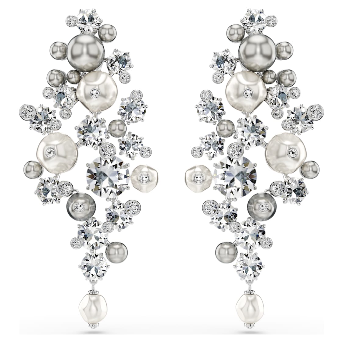 Constella earrings, Crystal pearl, Round cut, White, Rhodium plated by SWAROVSKI