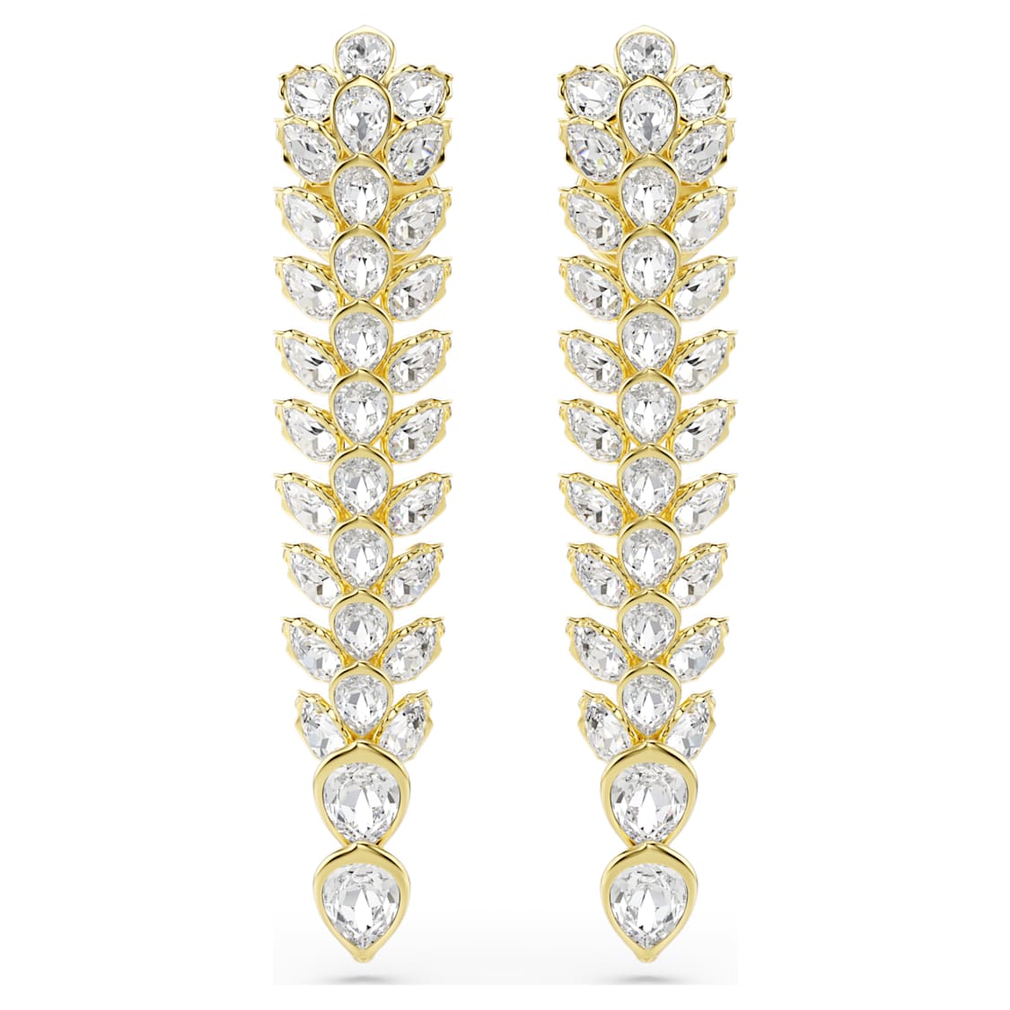 Idyllia drop earrings, Mixed cuts, Long, White, Gold-tone plated by SWAROVSKI