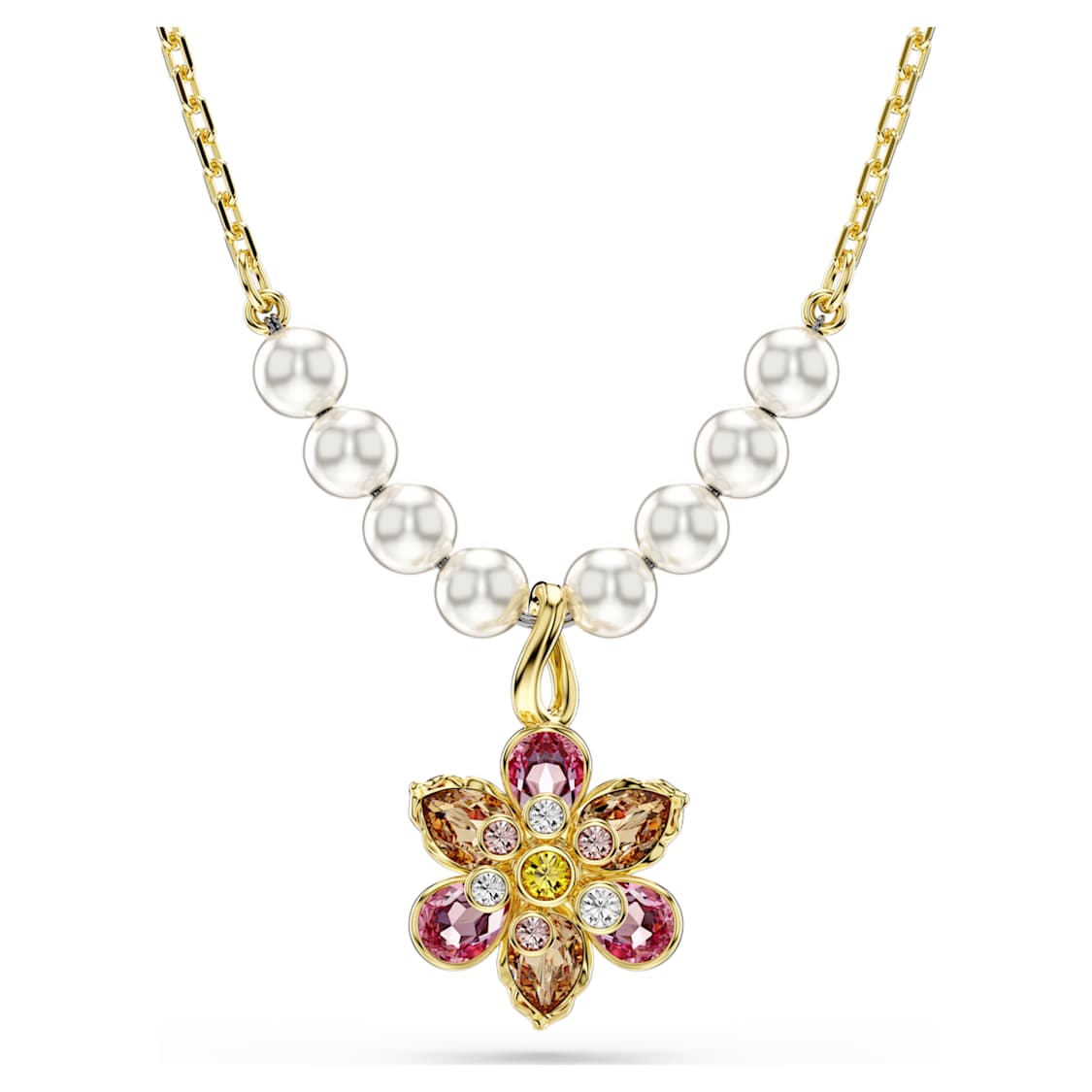 Idyllia pendant, Crystal pearl, Mixed cuts, Flower, Multicolored, Gold-tone plated by SWAROVSKI