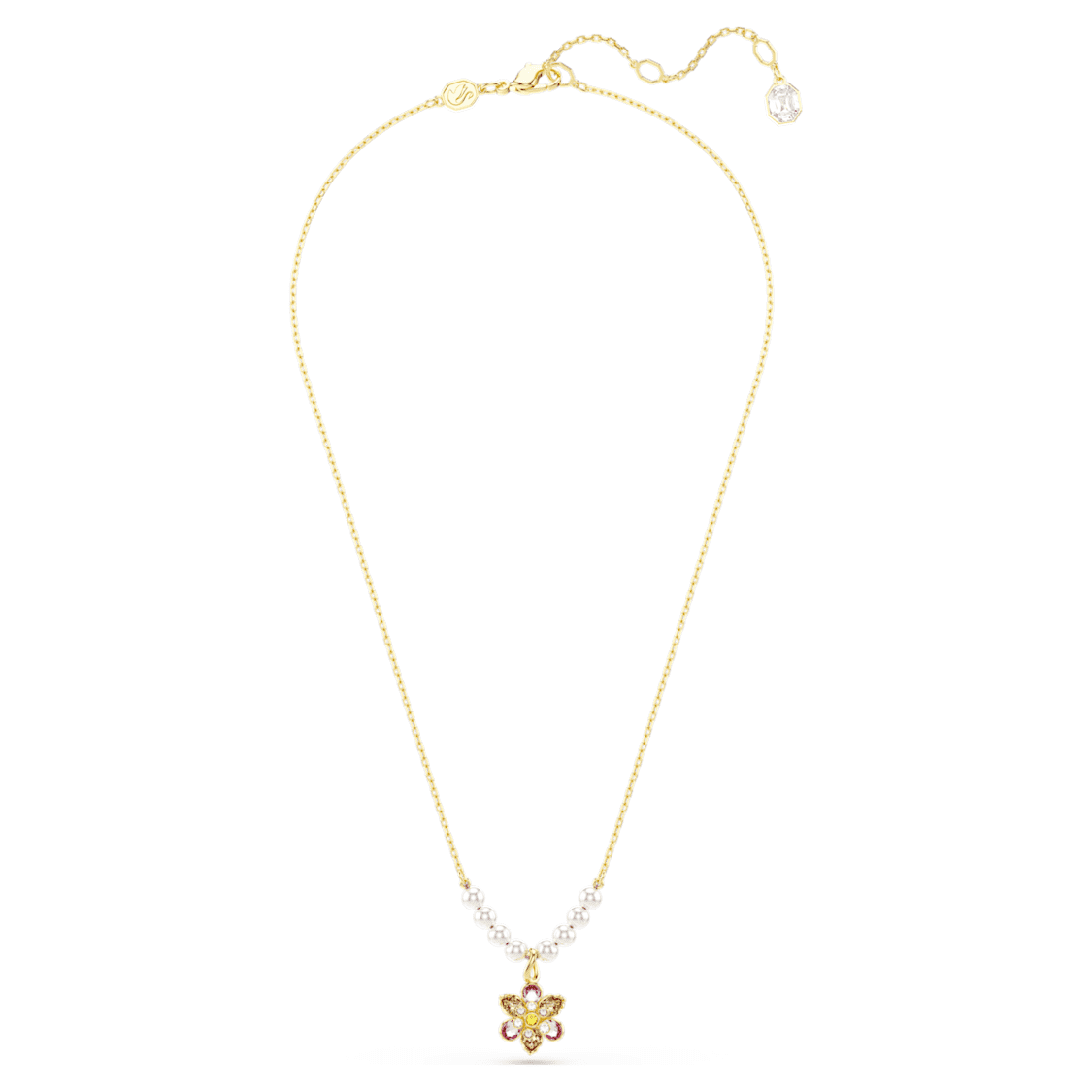 Idyllia pendant, Crystal pearl, Mixed cuts, Flower, Multicoloured, Gold-tone plated by SWAROVSKI