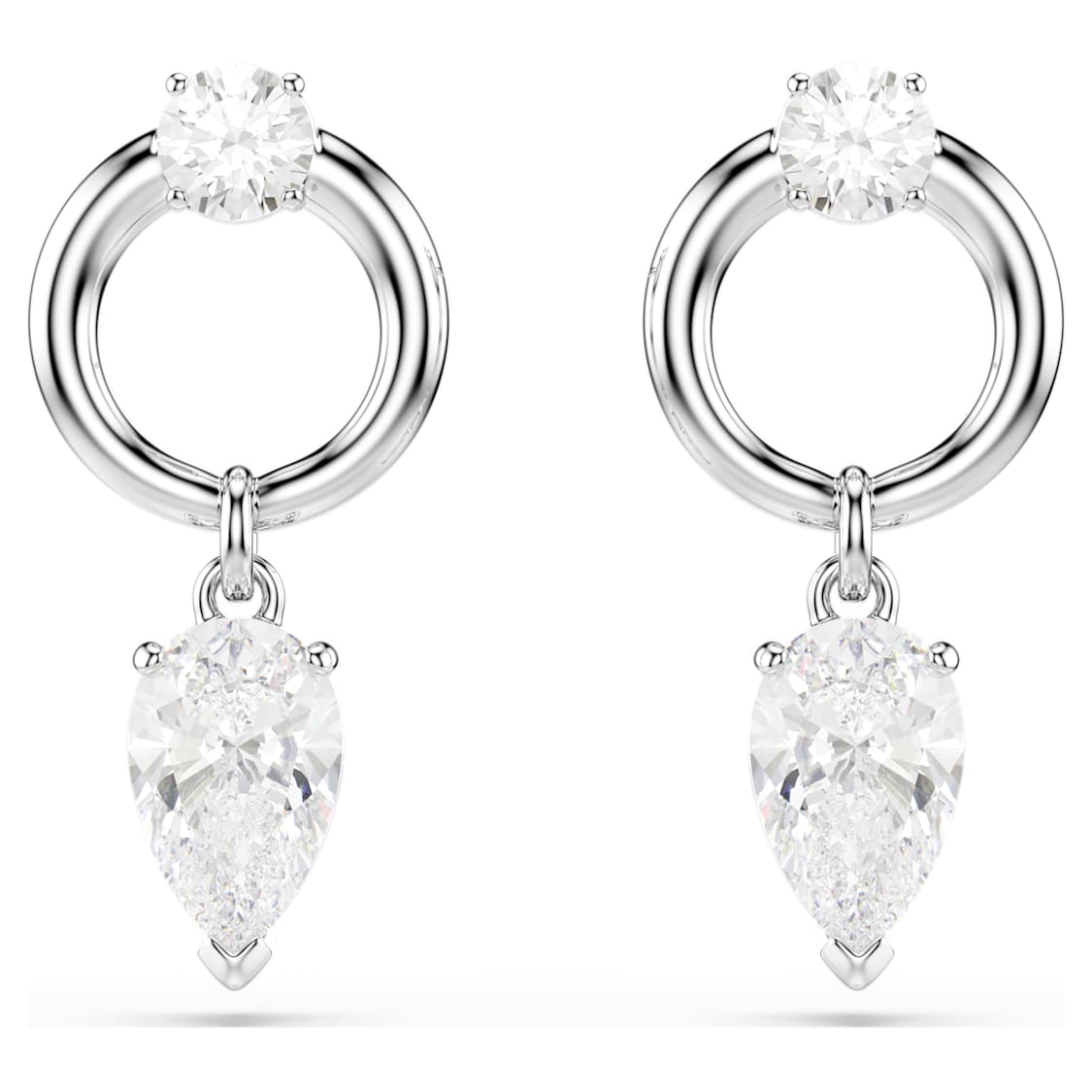 Mesmera drop earrings, Mixed cuts, White, Rhodium plated by SWAROVSKI