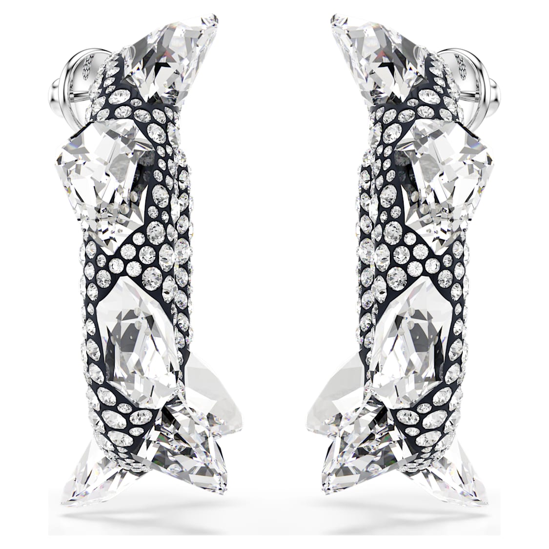 Sublima hoop earrings, Spike, White, Rhodium plated by SWAROVSKI