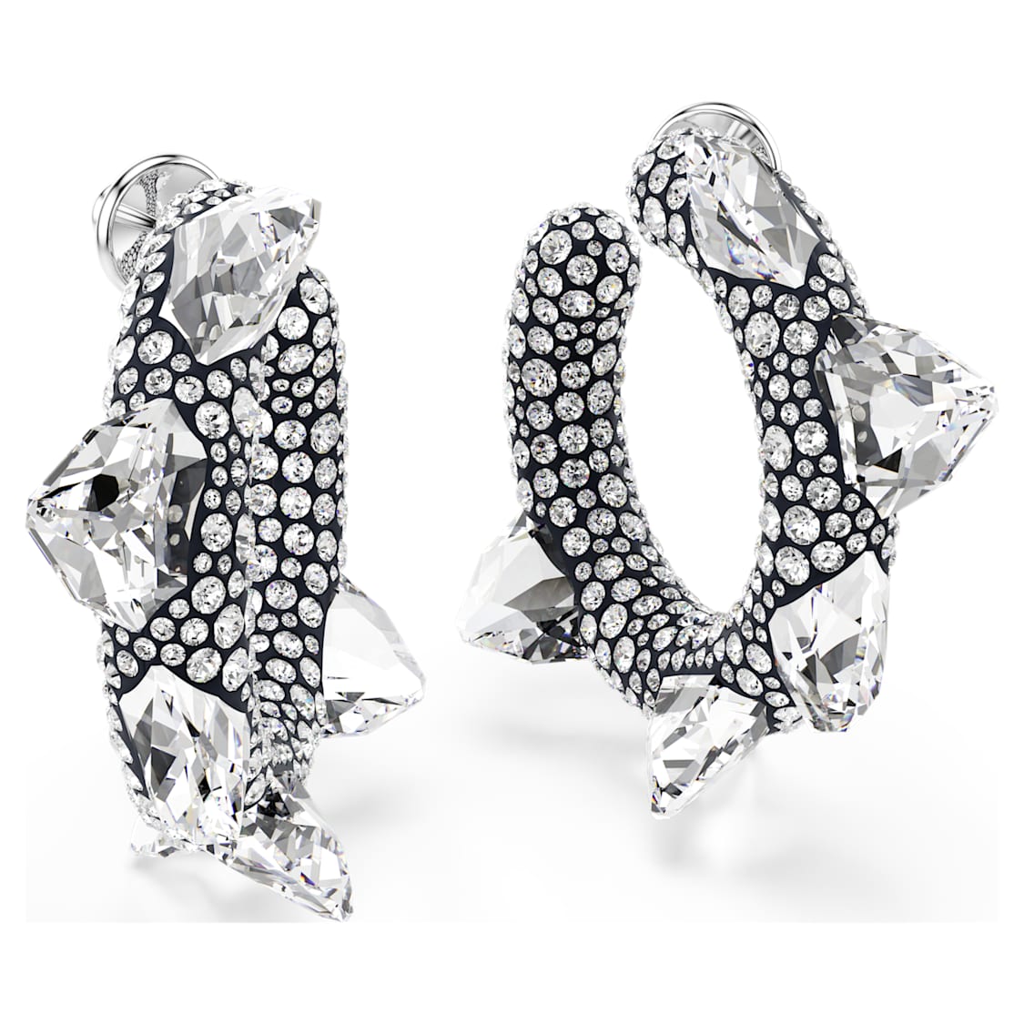Sublima hoop earrings, Spike, White, Rhodium plated by SWAROVSKI