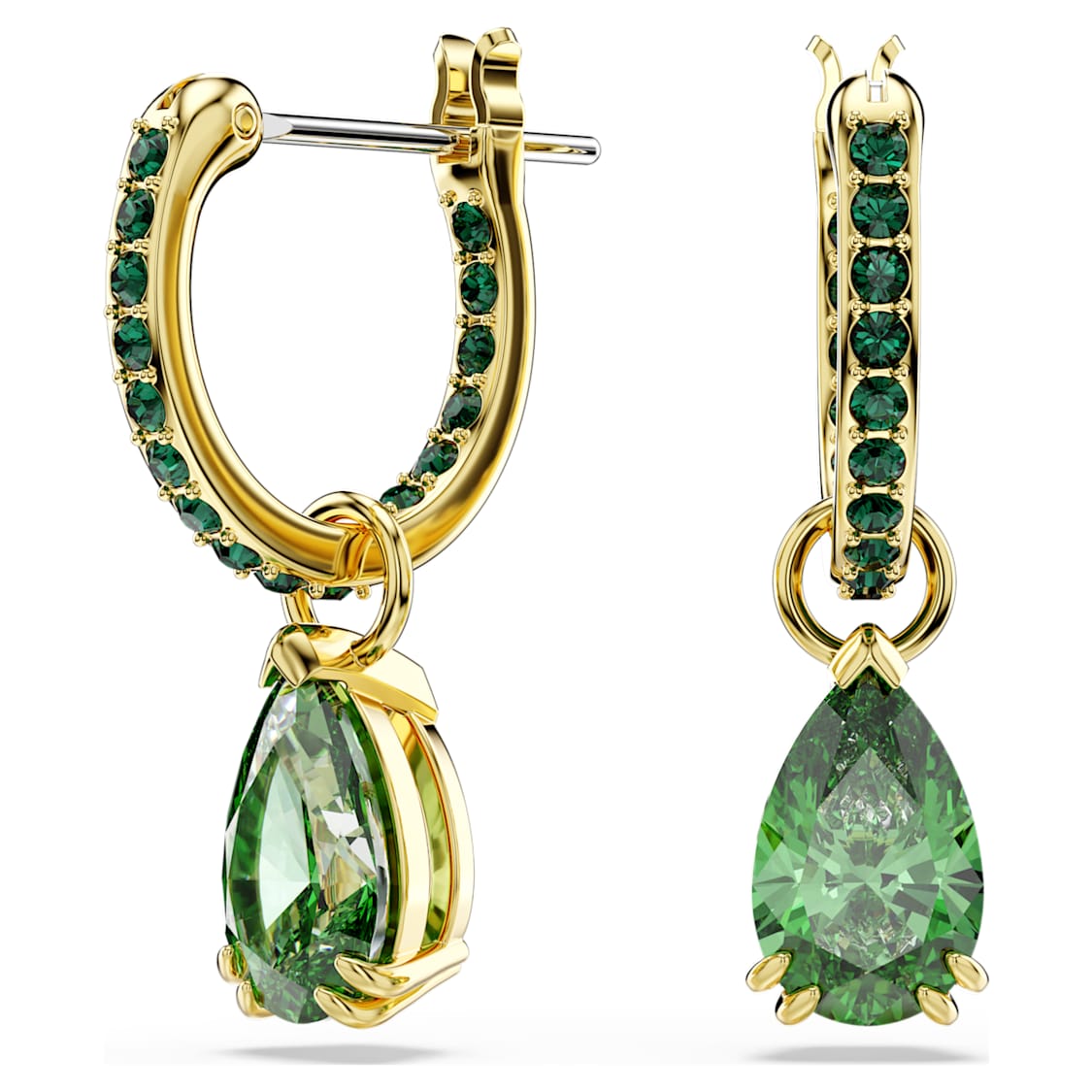 Attract drop earrings, Pear cut, Green, Gold-tone plated by SWAROVSKI