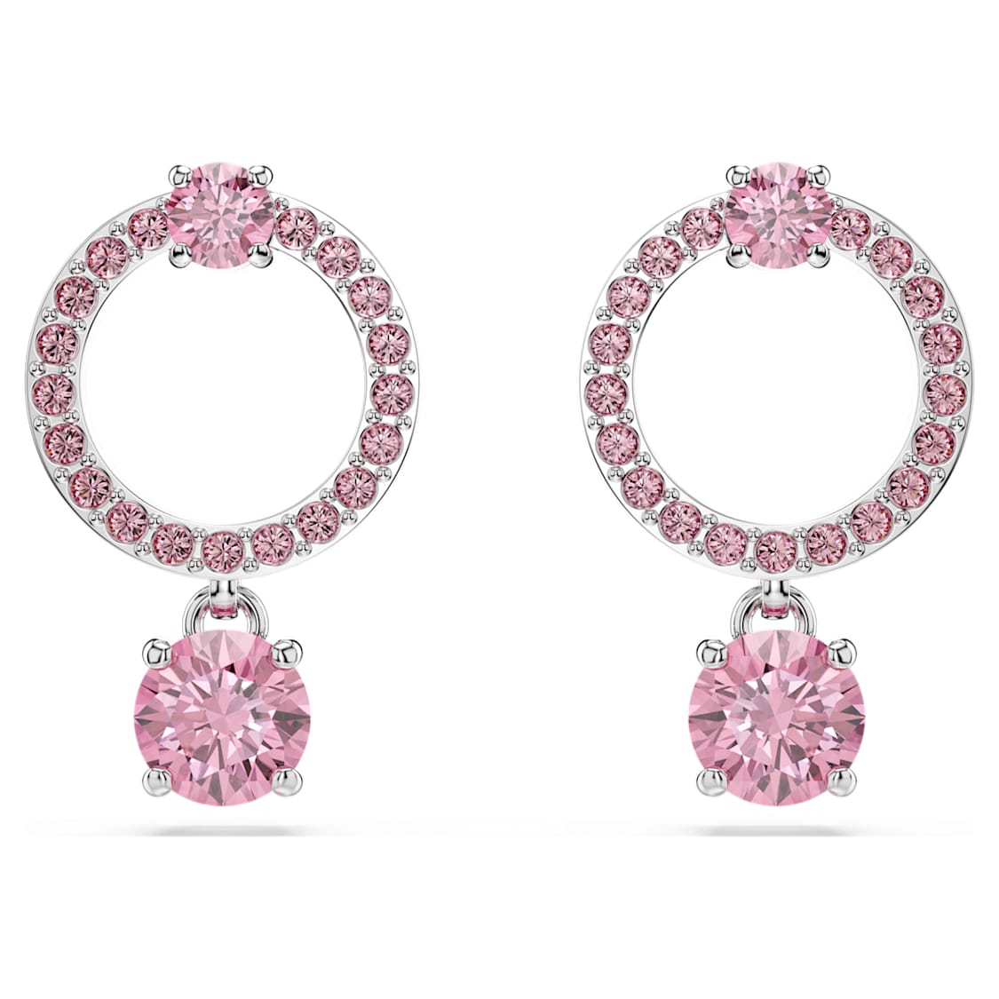 Attract drop earrings, Round cut, Pink, Rhodium plated by SWAROVSKI