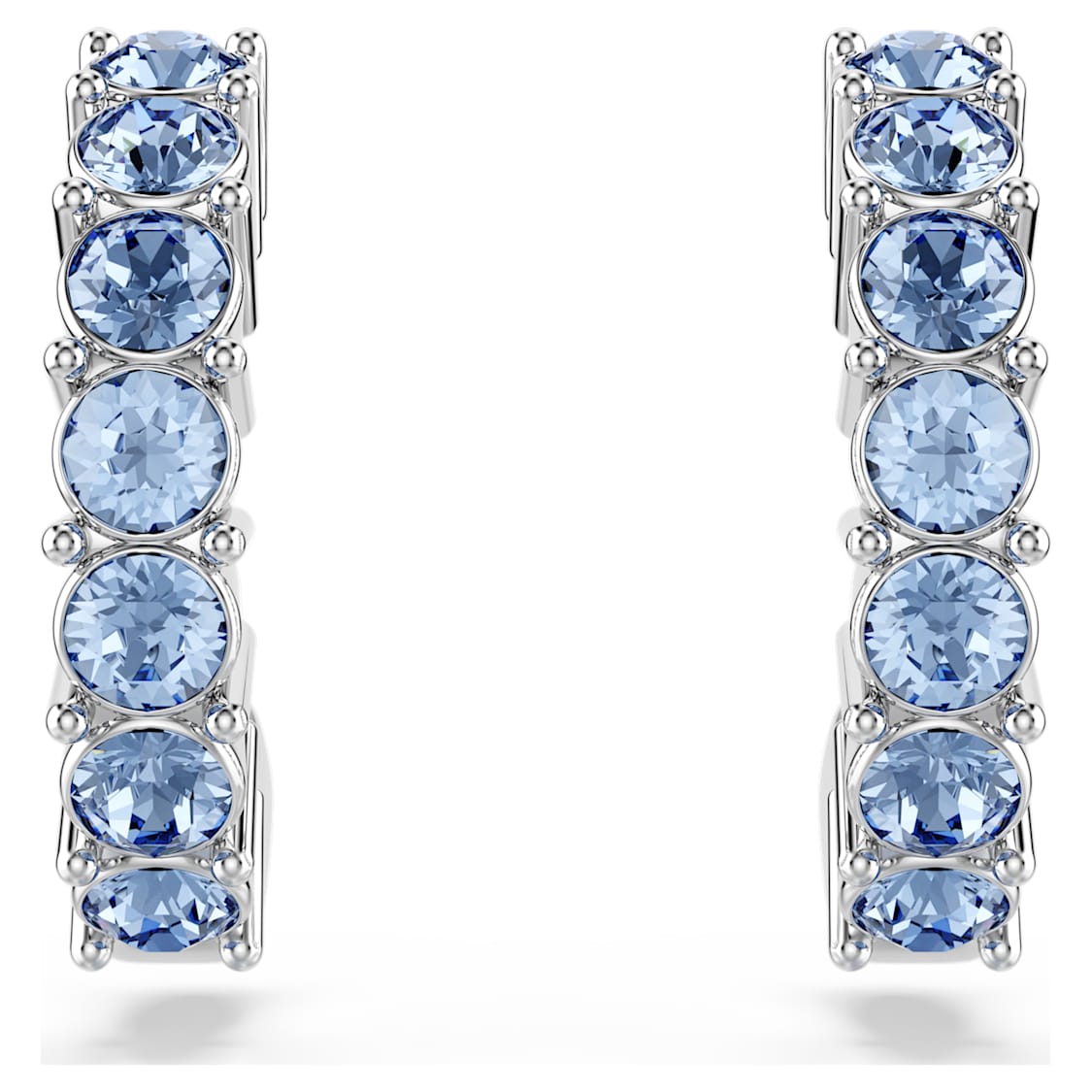 Mini Hoop earrings, Round cut, Blue, Rhodium plated by SWAROVSKI