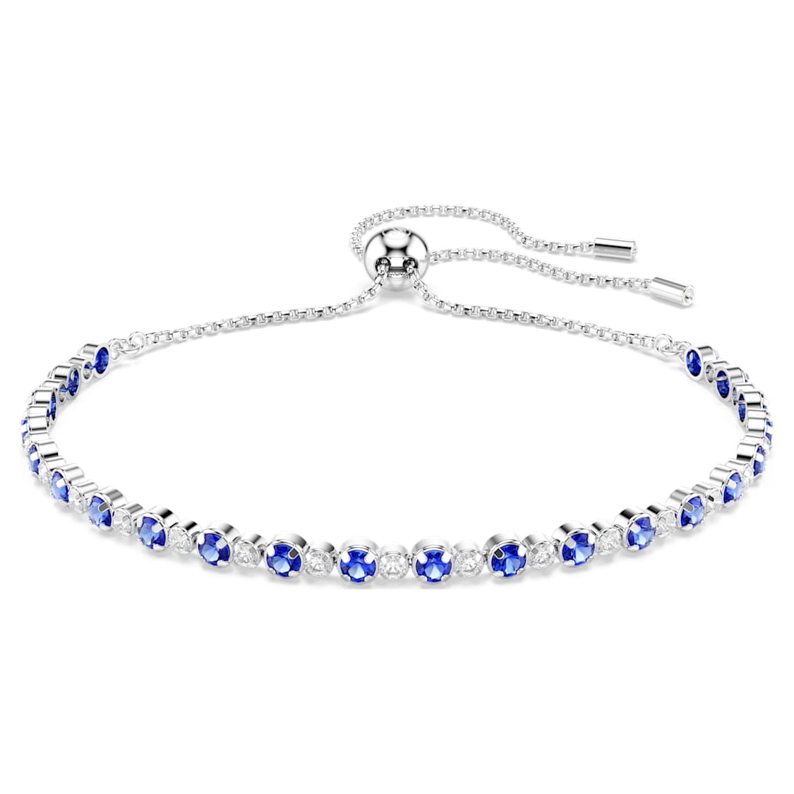 Matrix Tennis bracelet, Mixed round cuts, Blue, Rhodium plated by SWAROVSKI