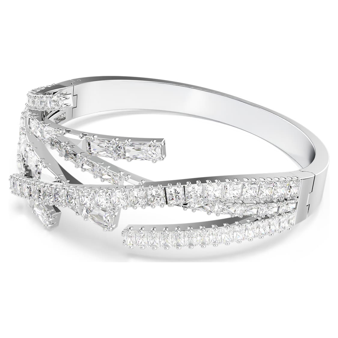 Matrix bangle, Mixed cuts, White, Rhodium plated by SWAROVSKI