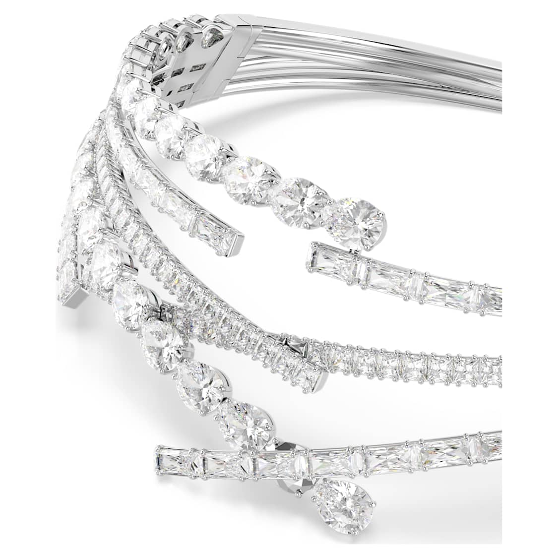 Matrix choker, Mixed cuts, White, Rhodium plated by SWAROVSKI