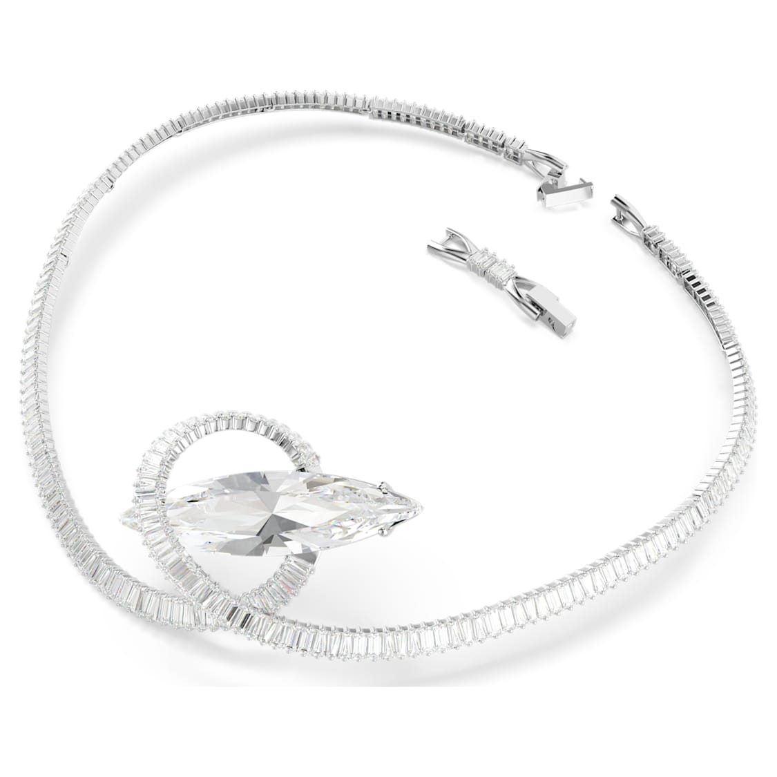 Matrix choker, Baguette cut, White, Rhodium plated by SWAROVSKI