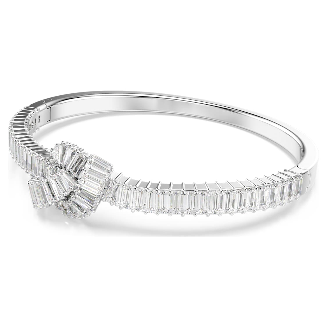 Matrix bangle, Baguette cut, Knot, White, Rhodium plated by SWAROVSKI