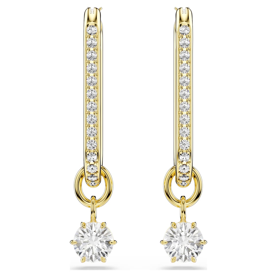 Constella drop earrings, Round cut, White, Gold-tone plated by SWAROVSKI