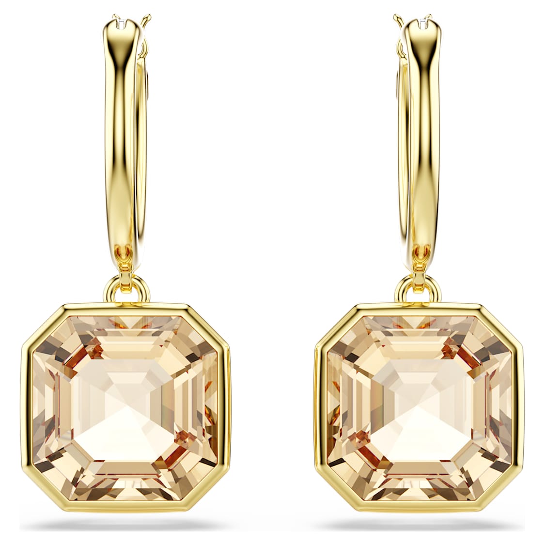 Millenia drop earrings, Square cut, Caramel, Gold-tone plated by SWAROVSKI