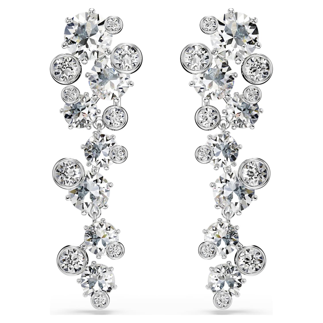 Constella drop earrings, Mixed cuts, White, Rhodium plated by SWAROVSKI