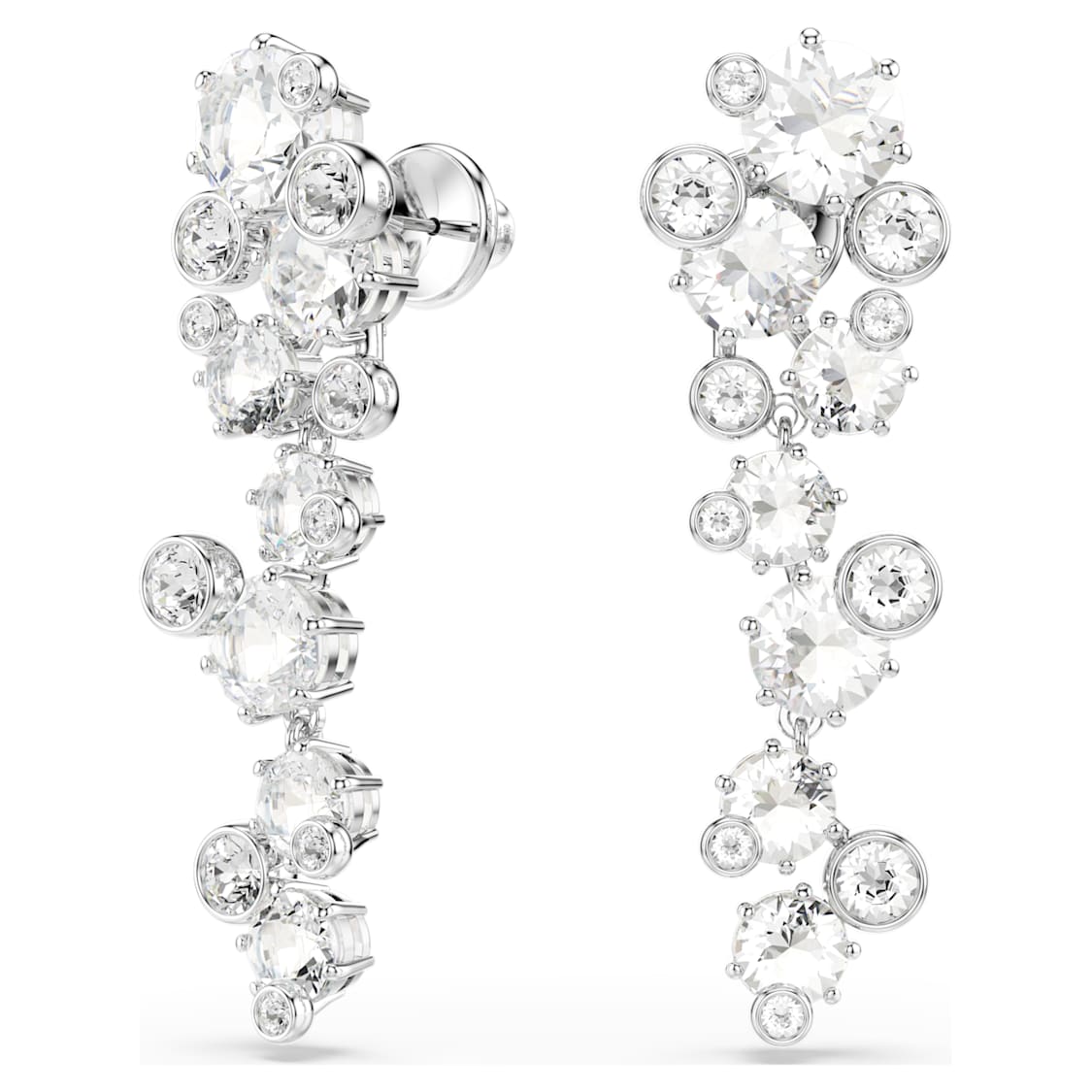 Constella drop earrings, Mixed cuts, White, Rhodium plated by SWAROVSKI