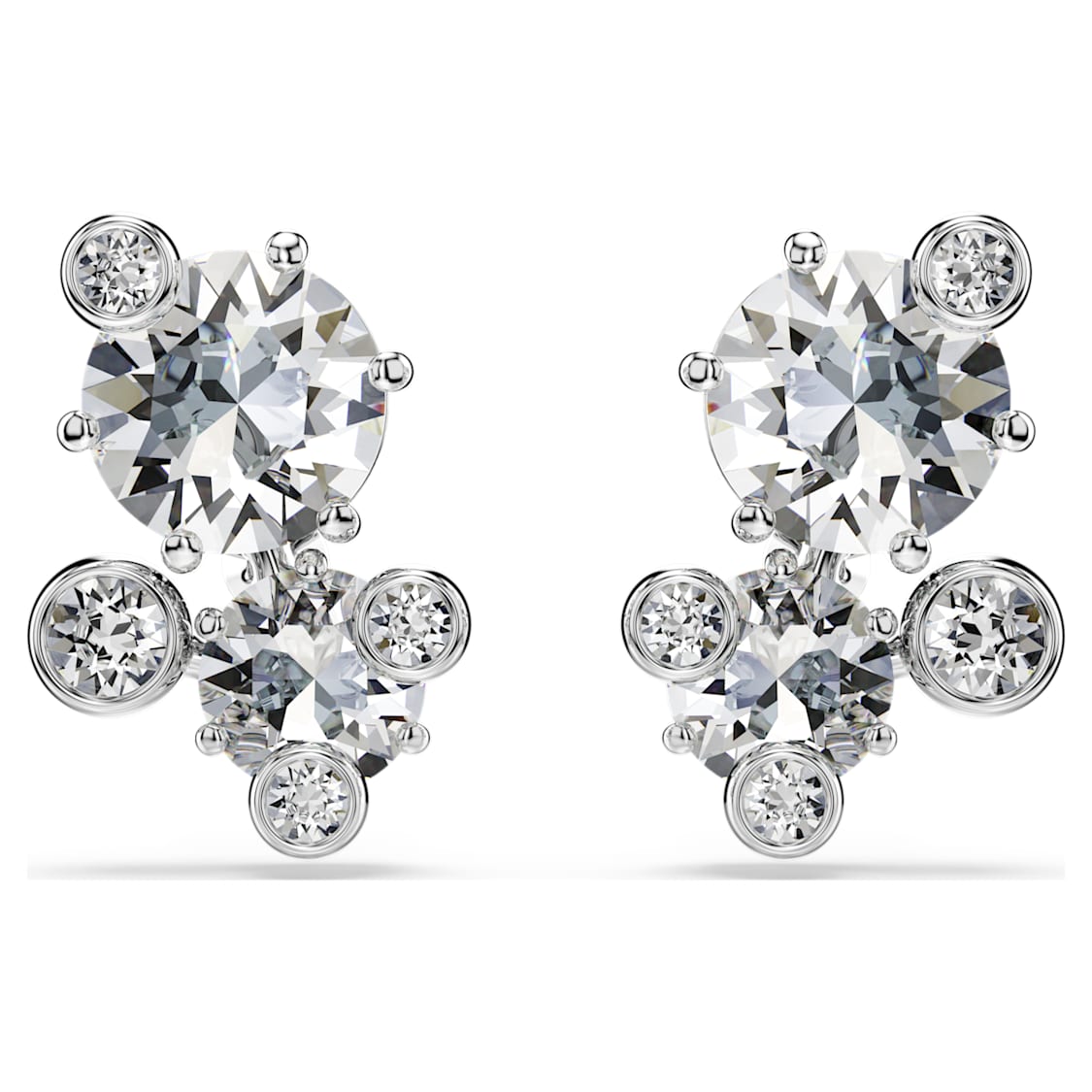 Constella stud earrings, Round cut, White, Rhodium plated by SWAROVSKI