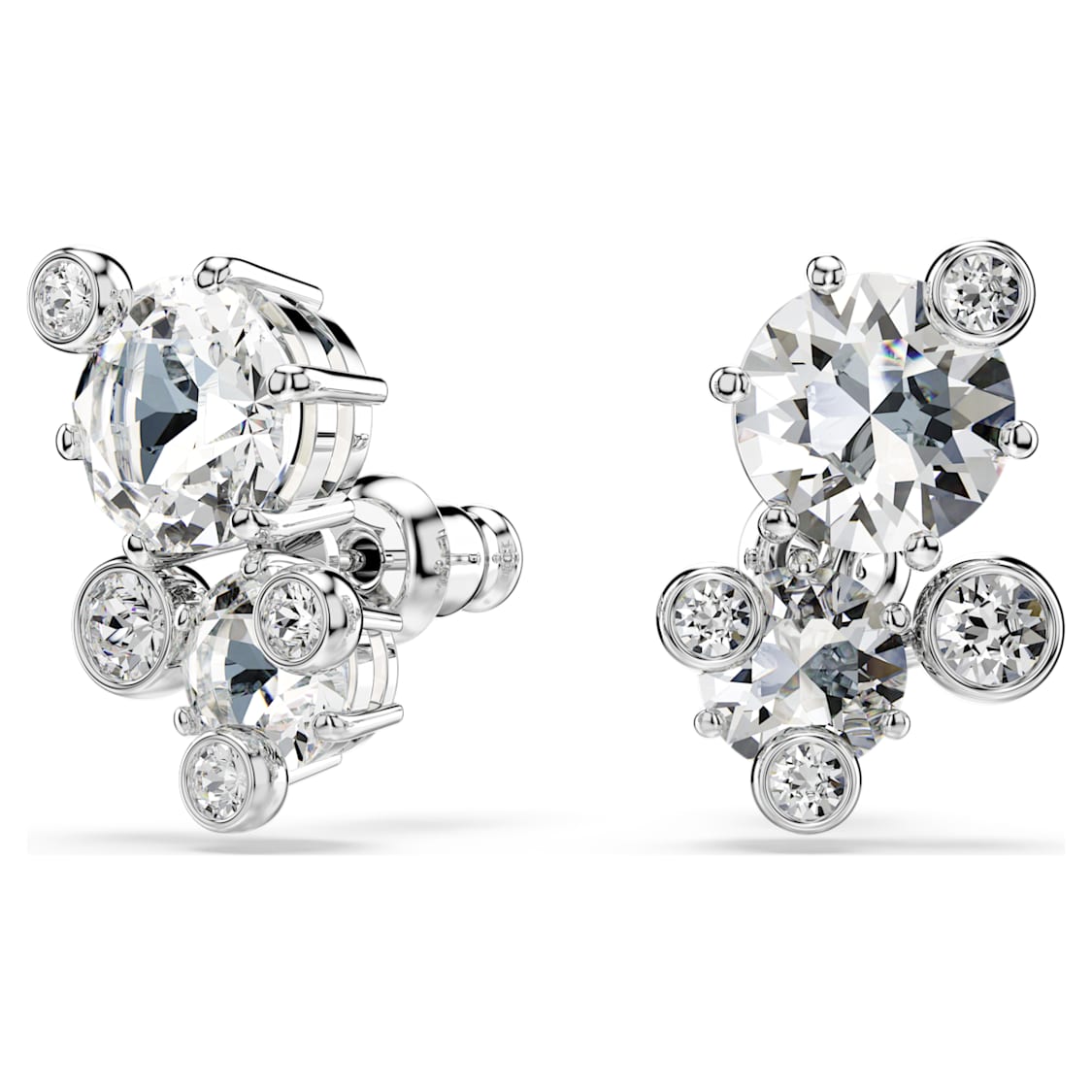 Constella stud earrings, Round cut, White, Rhodium plated by SWAROVSKI