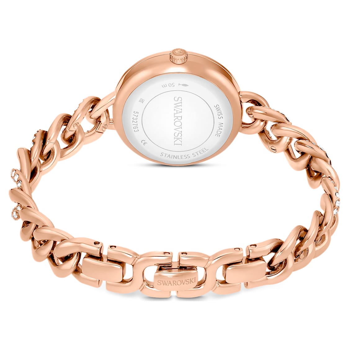 Cocktail round watch, Metal bracelet, Gold tone, Rose gold-tone finish by SWAROVSKI