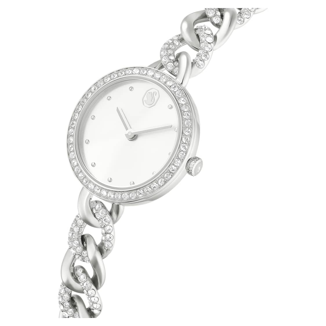 Cocktail round watch, Metal bracelet, Silver Tone, Stainless steel by SWAROVSKI