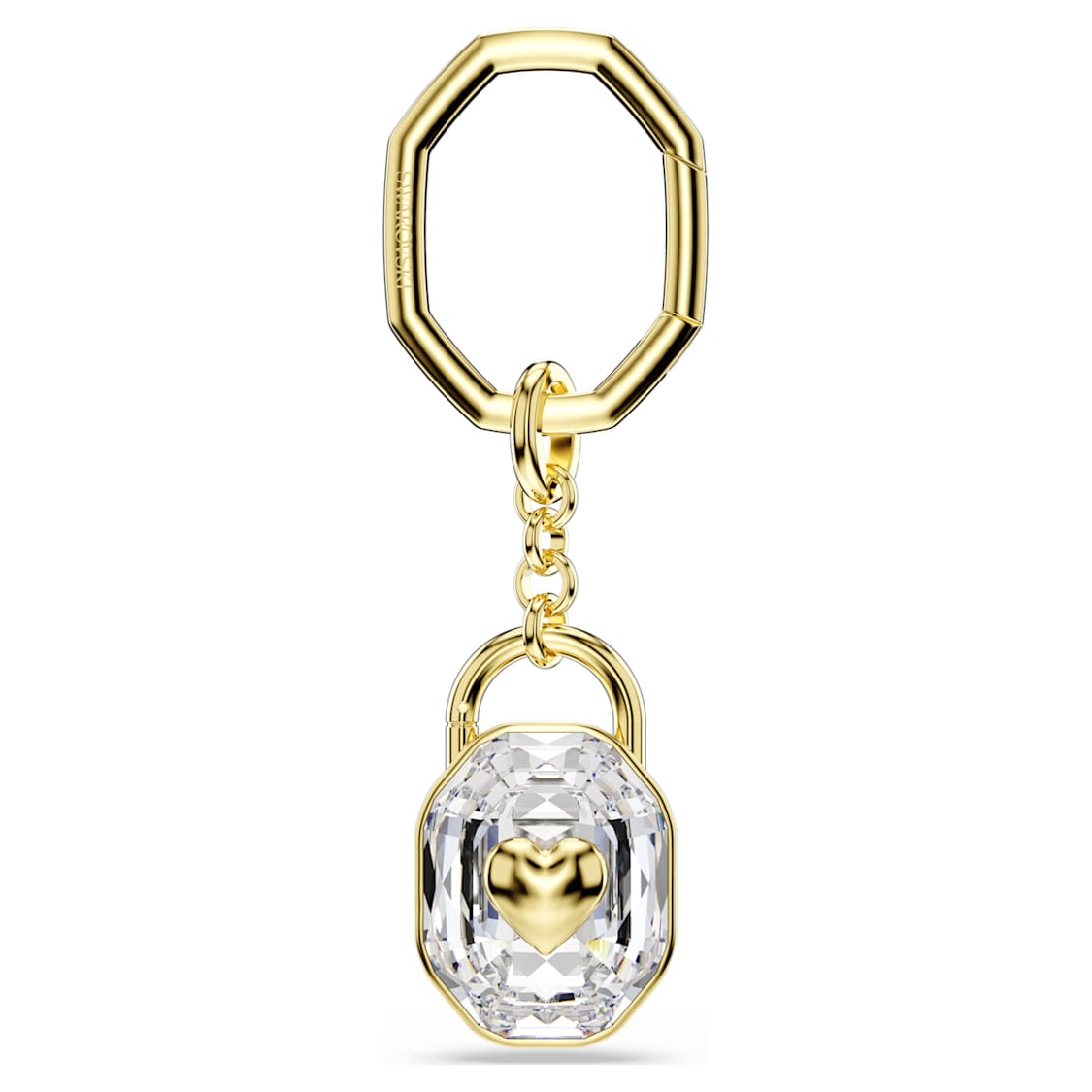 Key ring, Oval cut, White, Gold-tone plated by SWAROVSKI